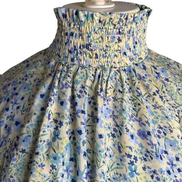 The All Dressed Up Mock Neck Dress Painted Floral in Slate & Powder Size M - Picture 7 of 16